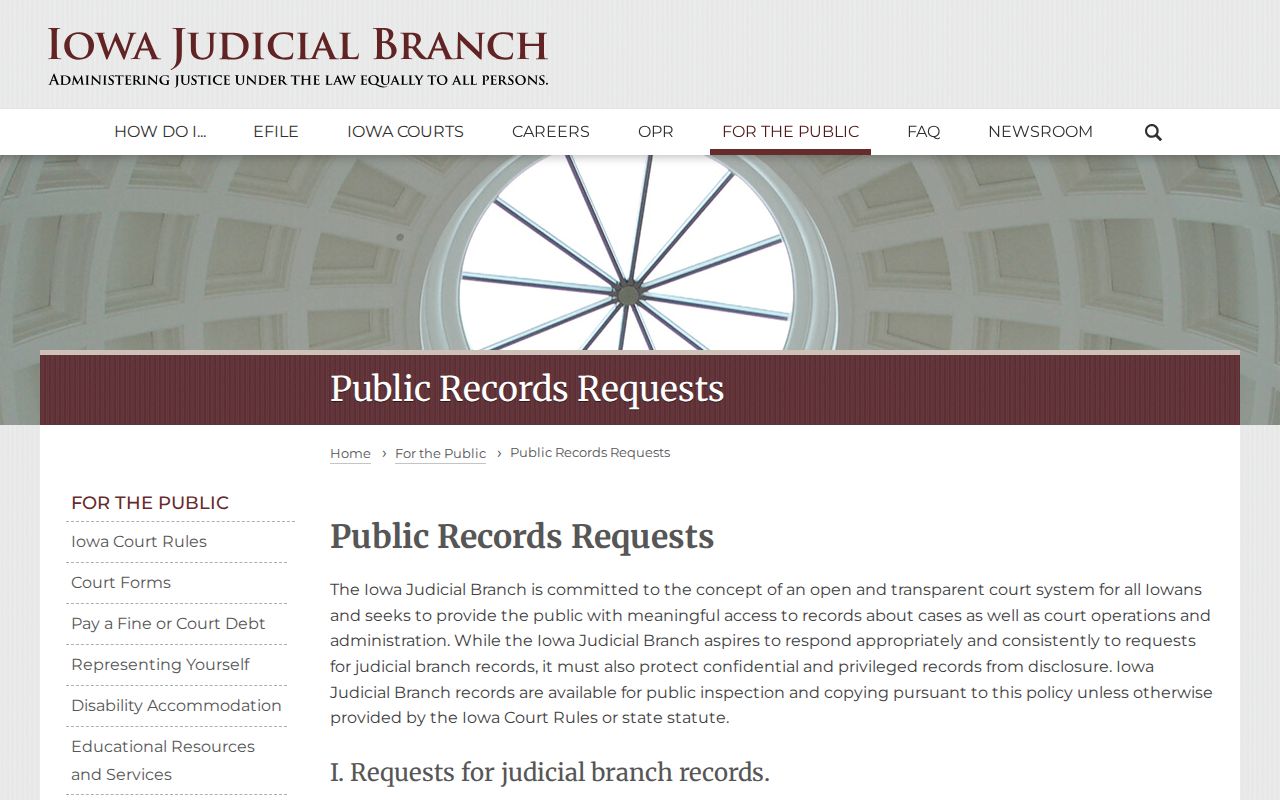 Official Iowa Judicial Branch public-record request policy
