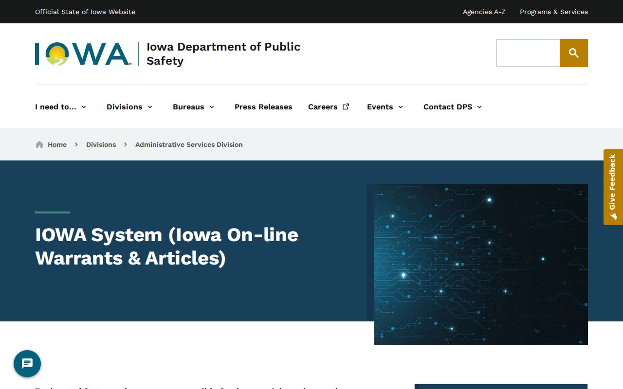 Official Iowa Department of Public Safety description of the restricted IOWA System